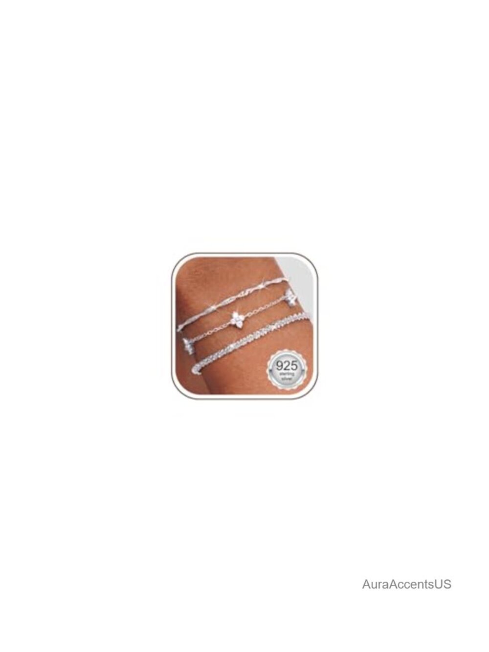 925 Sterling Silver Stackable Bracelets Set for Women Cubic Zirconia Dainty Link